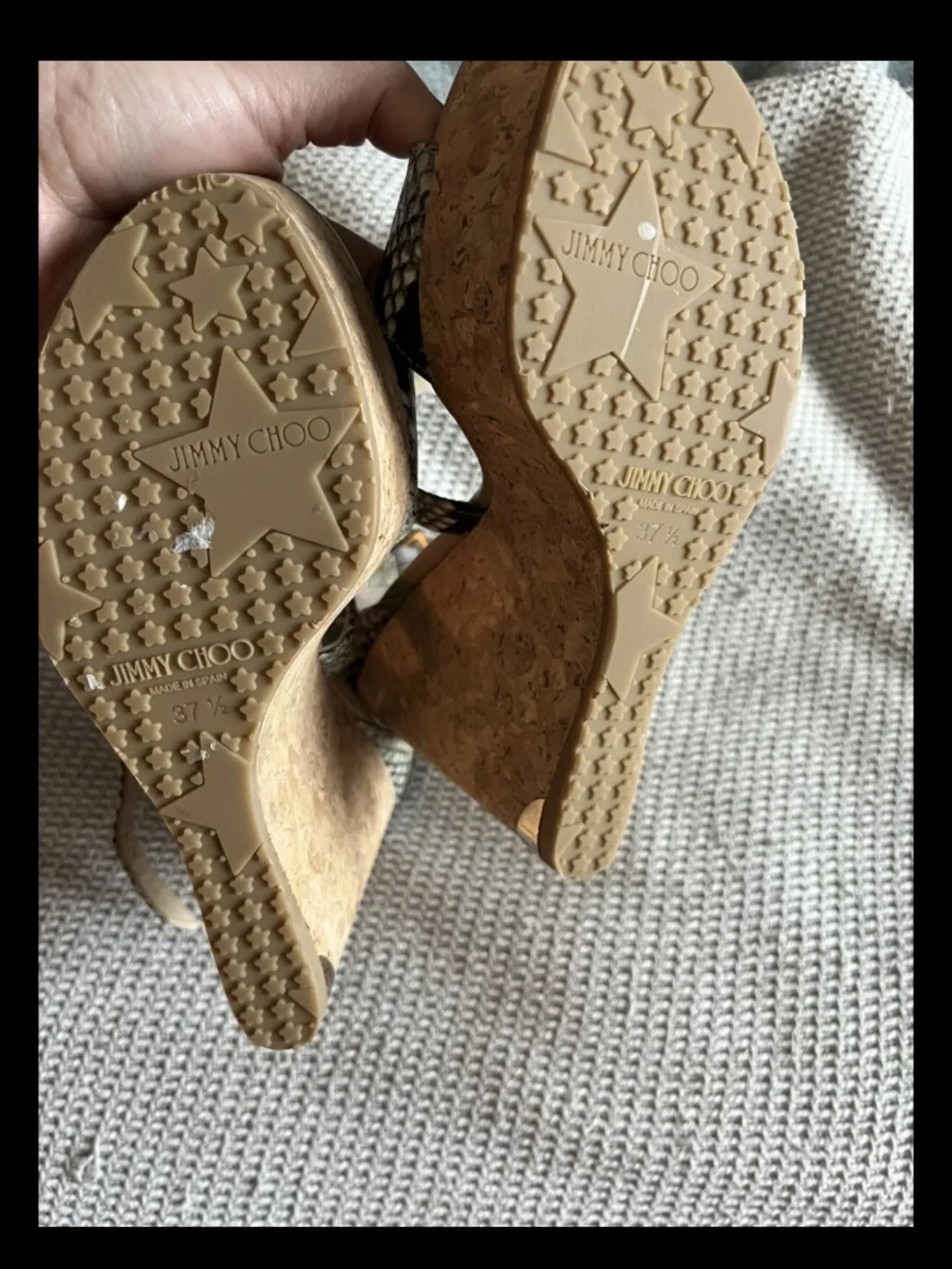 Jimmy Choo Portia Snake Embossed Cork Platform Wedges Size 37.5